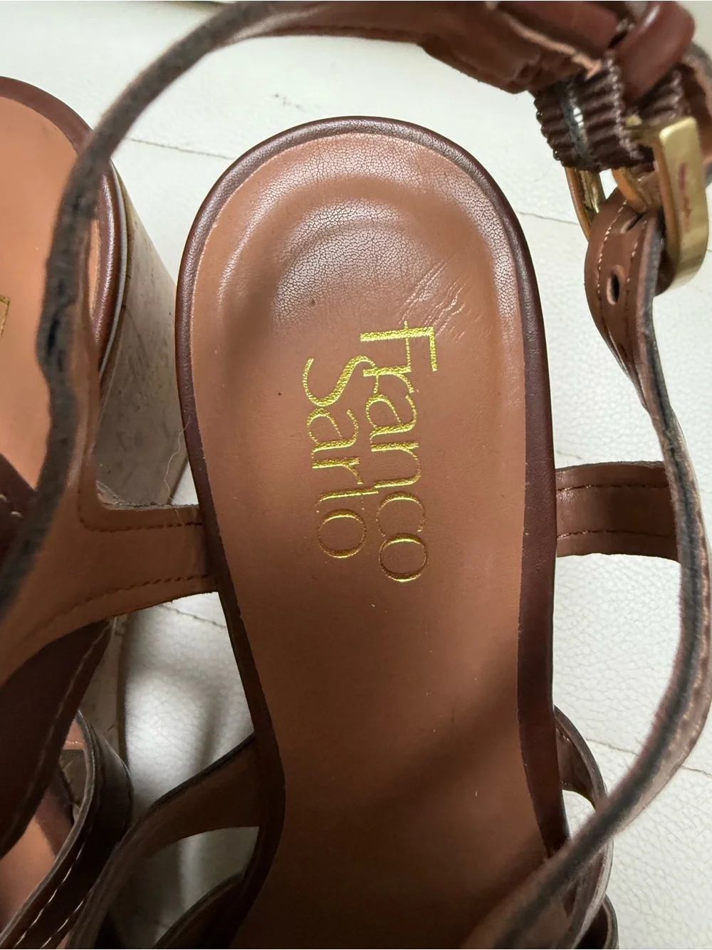 Franco Sarto Women’s Brown Leather Strappy Wedge Sandals